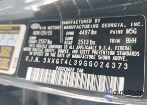 2016 Kia Optima Lx z USA, uszkodzony, nr VIN 5XXGT4L39GG024373